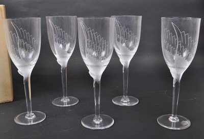 Lot 111 - LALIQUE - FIVE ANGEL CHAMPAGNE FLUTES