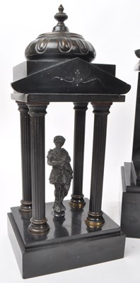 Lot 345 - AN ANTIQUE 1910 FRENCH SLATE MANTEL CLOCK GARNITURE