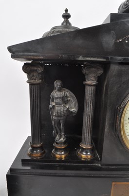 Lot 345 - AN ANTIQUE 1910 FRENCH SLATE MANTEL CLOCK GARNITURE