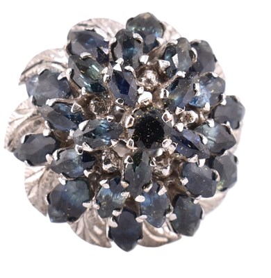 Lot 381 - 18CT WHITE GOLD SAPPHIRE CLUSTER RING