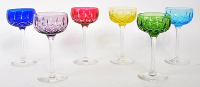 Lot 173 - JOHN WALSH - SET OF SIX 1930S COLOURED HOCK GLASSES