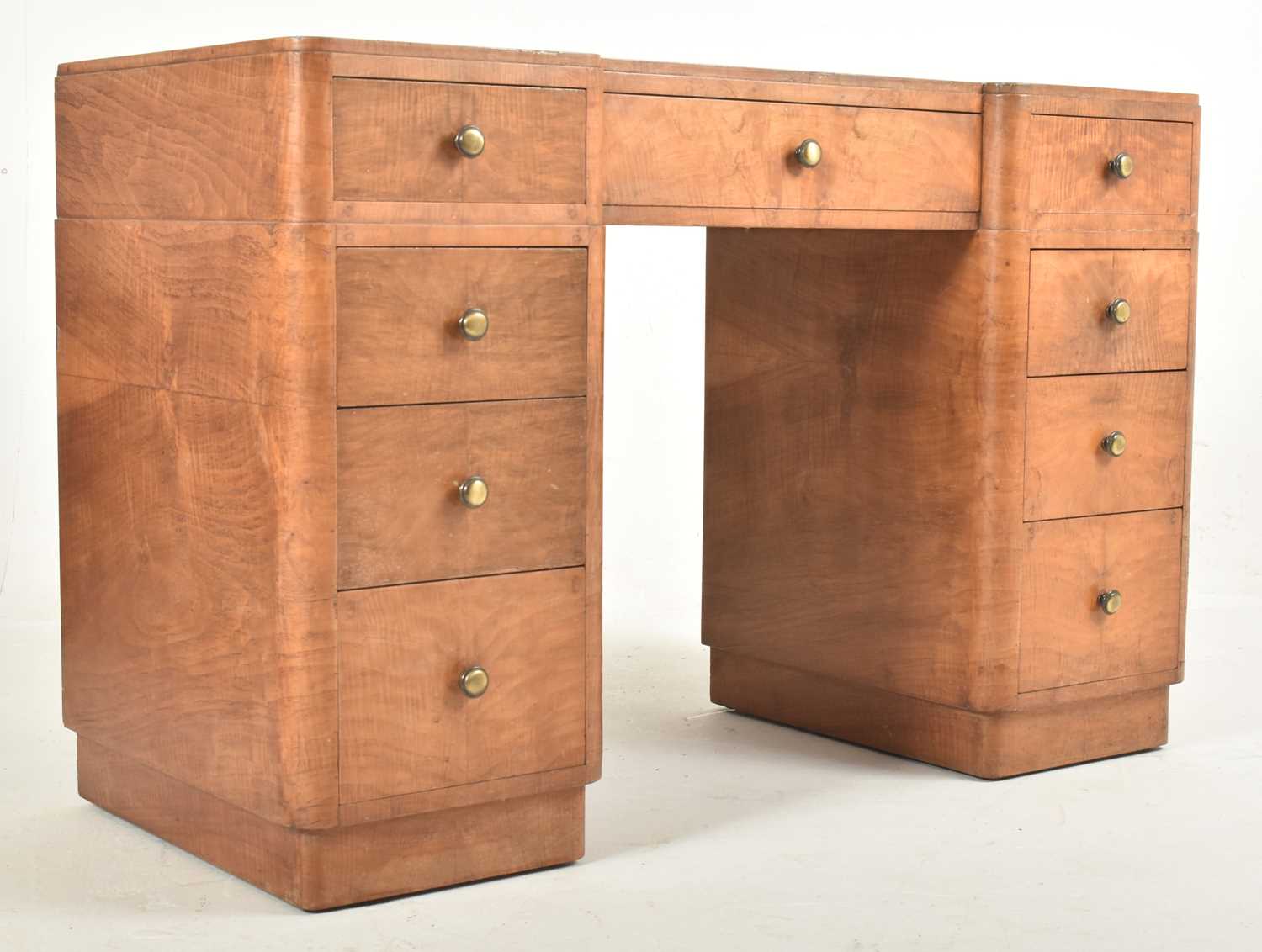 Lot 97 - 20TH CENTURY ART DECO WALNUT PEDESTAL WRITING TABLE DESK