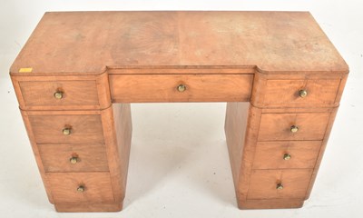 Lot 97 - 20TH CENTURY ART DECO WALNUT PEDESTAL WRITING TABLE DESK