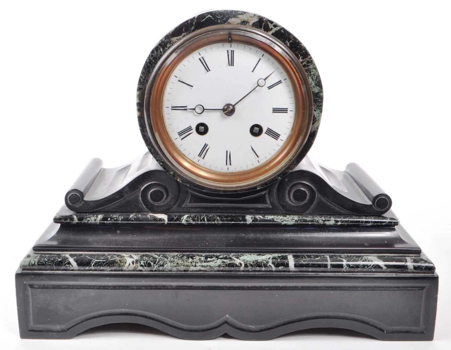 Lot 389 - VICTORIAN 19TH CENTURY BLACK & GREEN MARBLE MANTEL CLOCK