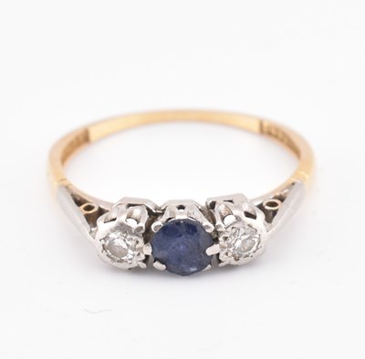 Lot 156 - 18CT GOLD & PLATINUM SAPPHIRE & DIAMOND THREE STONE RING