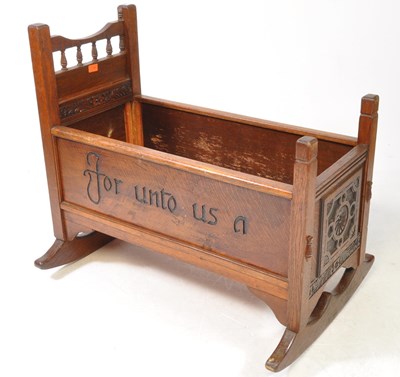 Lot 996 - VICTORIAN ARTS & CRAFTS OAK CHILDS ROCKING CRIB BOT