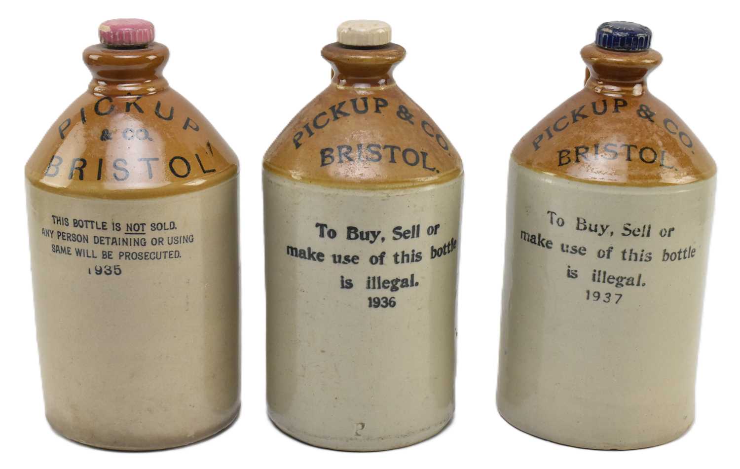 Lot 126 - PICKUP & CO. BRISTOL - THREE 1930S STONEWARE FLAGONS